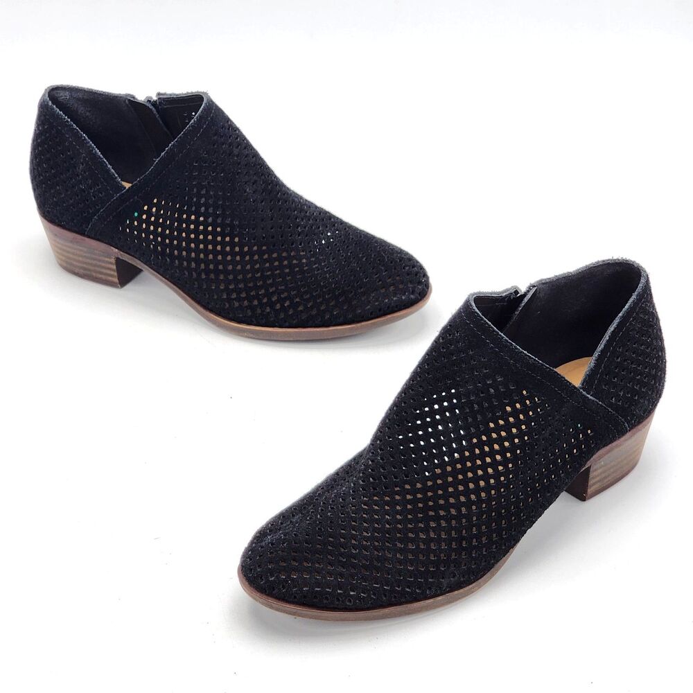 Lucky Brand Baley Perforated Suede Leather Heeled Ankle Booties Black Size 8